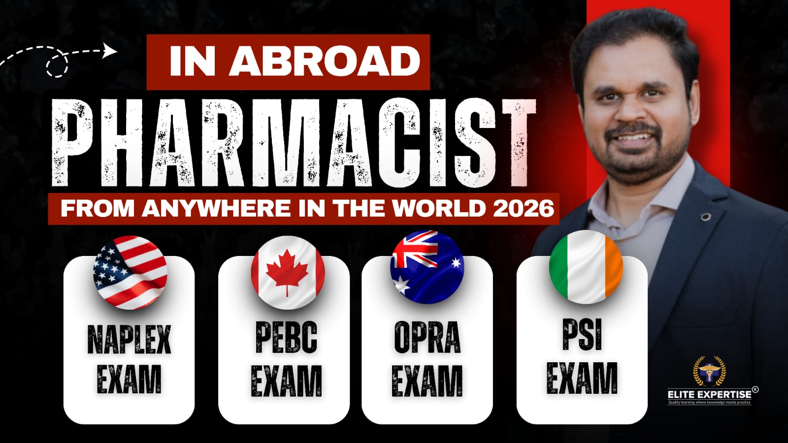 Elite Expertise YouTube thumbnail: In abroad pharmacist from anywhere in the world 2026