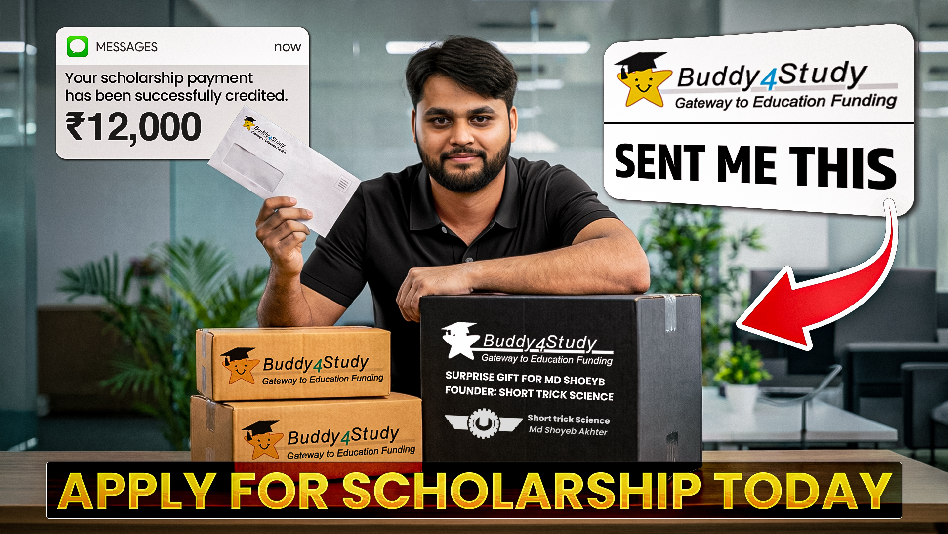 Short Trick Science YouTube thumbnail: Buddy4Study sent me this, apply for scholarship today